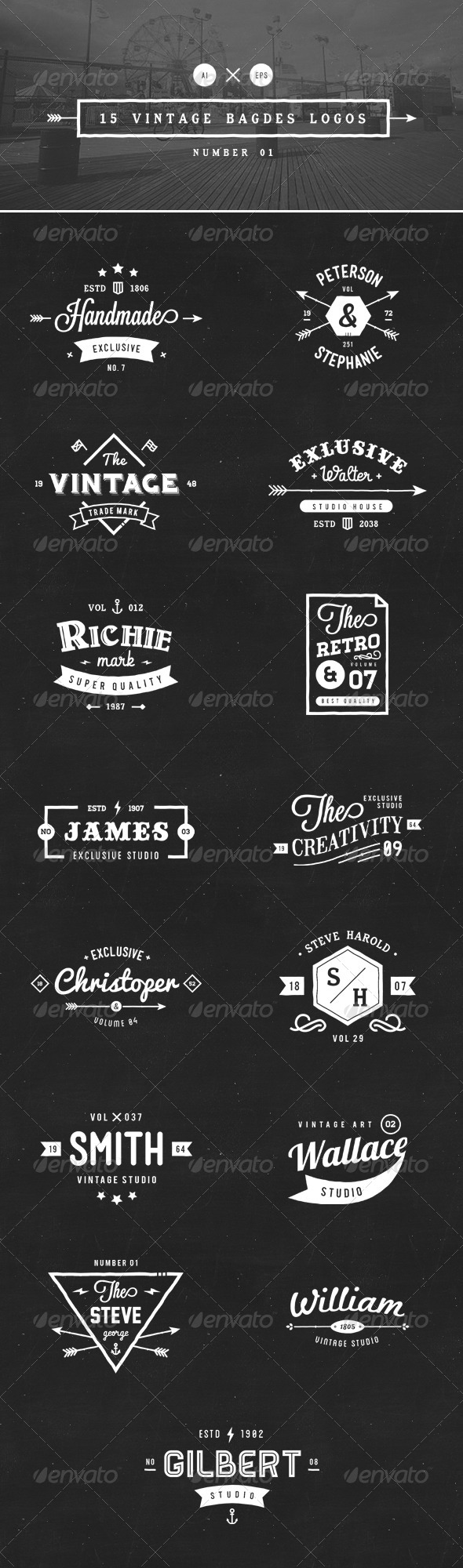 15 Vintage Badges Logos Number 01 15 Vintage Badges Logos Number 01