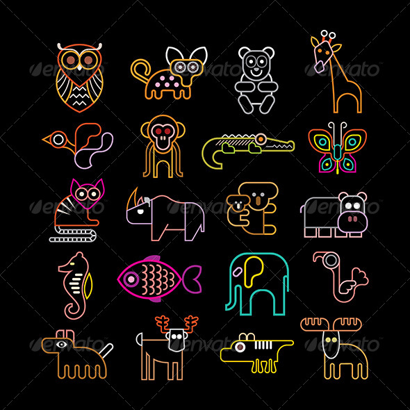 GraphicRiver Set of Neon Animal Icons 8327481 GraphicRiver Set of Neon Animal Icons 8327481