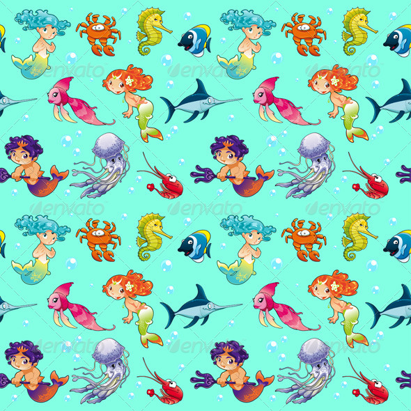 GraphicRiver Funny Sea Animals with Mermaids and Background 8329251 GraphicRiver Funny Sea Animals with Mermaids and Background 8329251