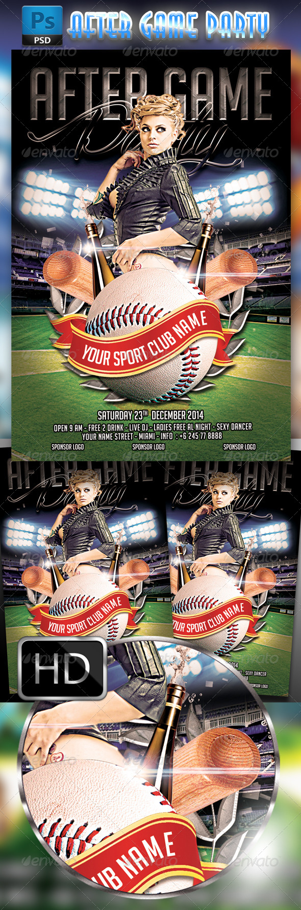 After Game Party Flyer Template - Baseball (Clubs & Parties)