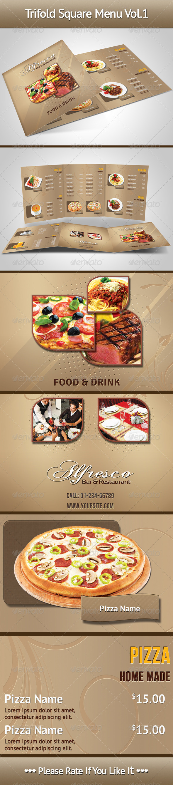 Trifold Square Menu Vol.1 (Food Menus)