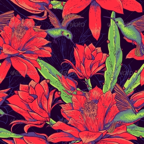 GraphicRiver Seamless Background Flowers and Hummingbirds 8337764 GraphicRiver Seamless Background Flowers and Hummingbirds 8337764