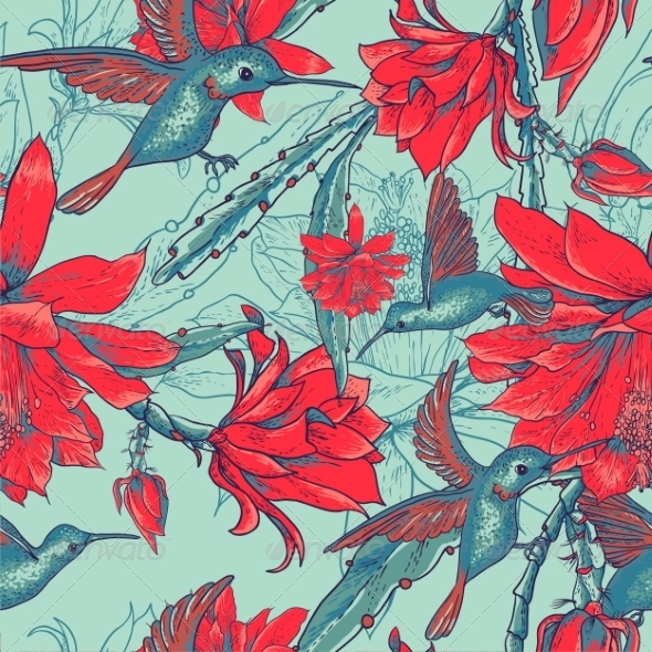 GraphicRiver Seamless Background Flowers and Hummingbirds 8337771 GraphicRiver Seamless Background Flowers and Hummingbirds 8337771