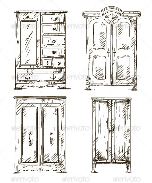 GraphicRiver Set of Hand Drawn Wardrobes Interior Elements 8338550 GraphicRiver Set of Hand Drawn Wardrobes Interior Elements 8338550