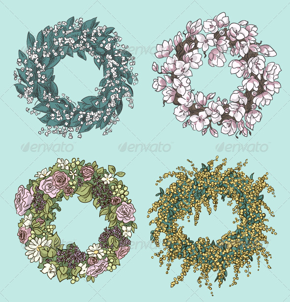 GraphicRiver Set of Stylish Wreath Drawings 8338609 GraphicRiver Set of Stylish Wreath Drawings 8338609