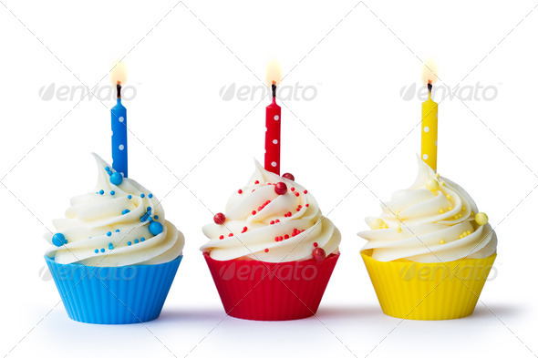 Three birthday cupcakes