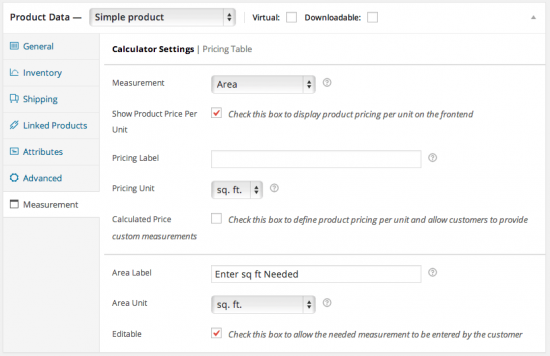WooCommerce Measurement Price Calculator Product Data