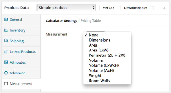 WooCommerce Measurement Price Calculator Available Types