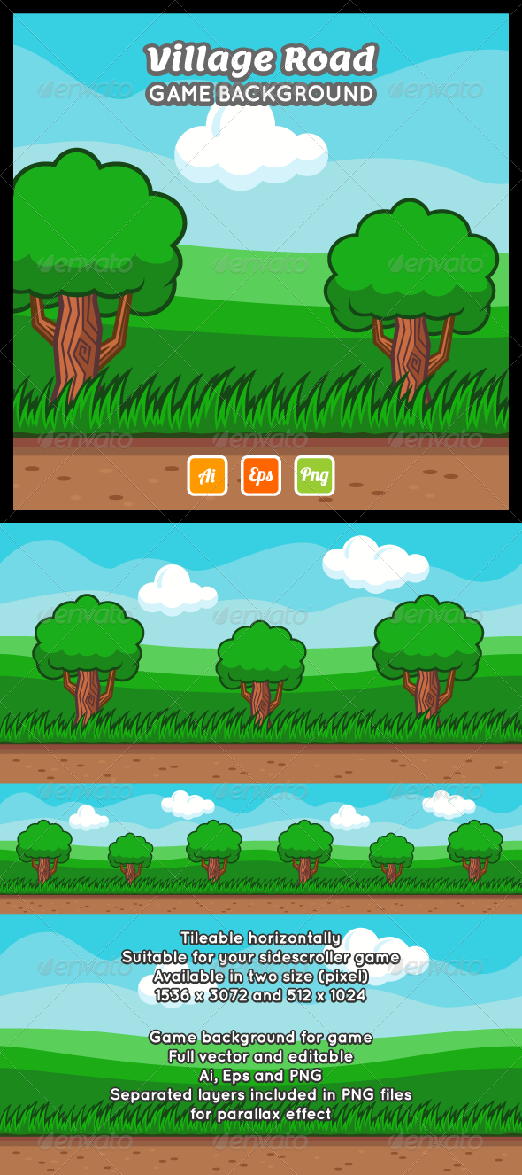 GraphicRiver Village Road Game Background 8353611 GraphicRiver Village Road Game Background 8353611