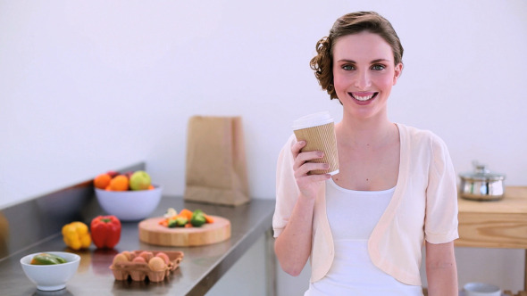 Pretty Model Standing In Kitchen Drinking Coffee 2 Pretty Model Standing In Kitchen Drinking Coffee 2