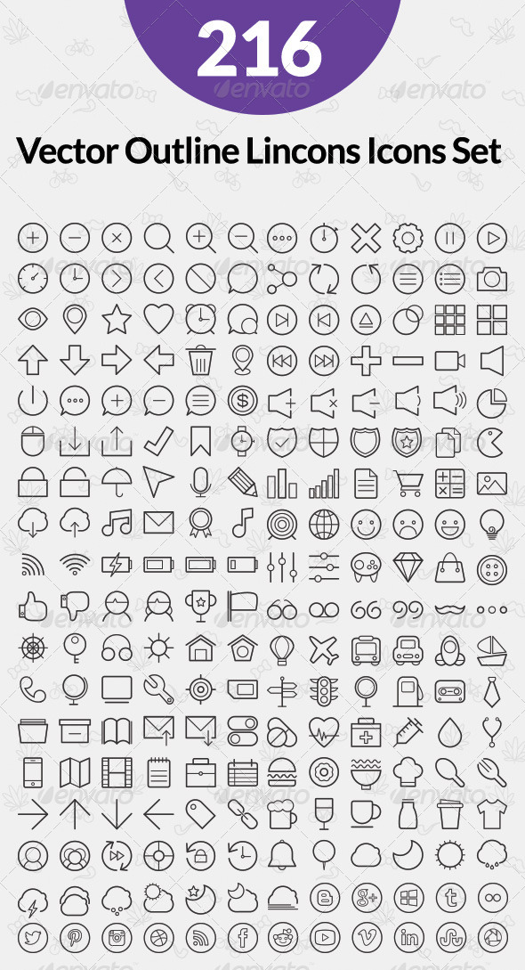 GraphicRiver 216 Vector Outline Lincons Icon Set 8357432 GraphicRiver 216 Vector Outline Lincons Icon Set 8357432