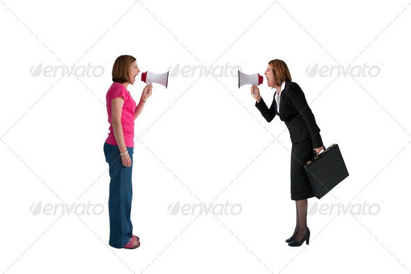 women with megaphones shouting isolated (Misc) Photo Download