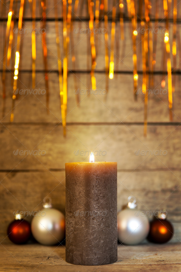 christmas background with tinsel and candle (Misc) Photo Download