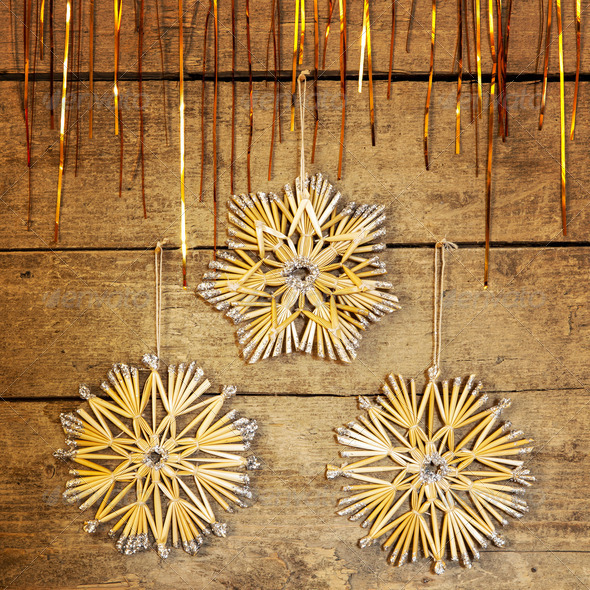 golden shining tinsel and straw stars (Misc) Photo Download