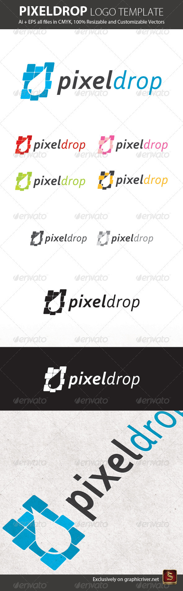 Pixel Drop Logo Template - Vector Abstract