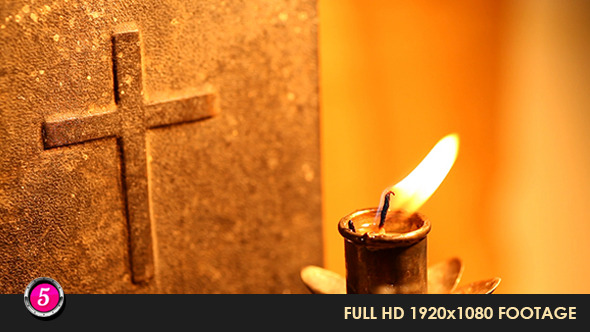 Candle With Holy Cross In Background Candle With Holy Cross In Background