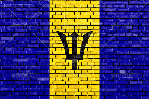 flag of Barbados painted on brick wall (Misc) Photo Download