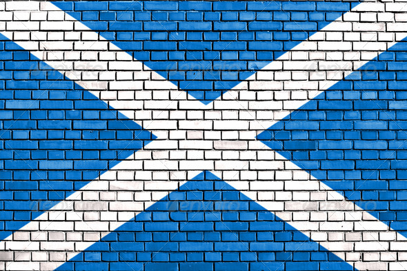 flag of Scotland painted on brick wall (Misc) Photo Download
