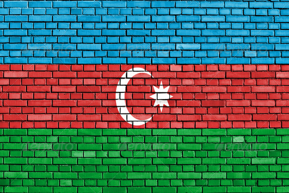 flag of Azerbaijan painted on brick wall (Misc) Photo Download
