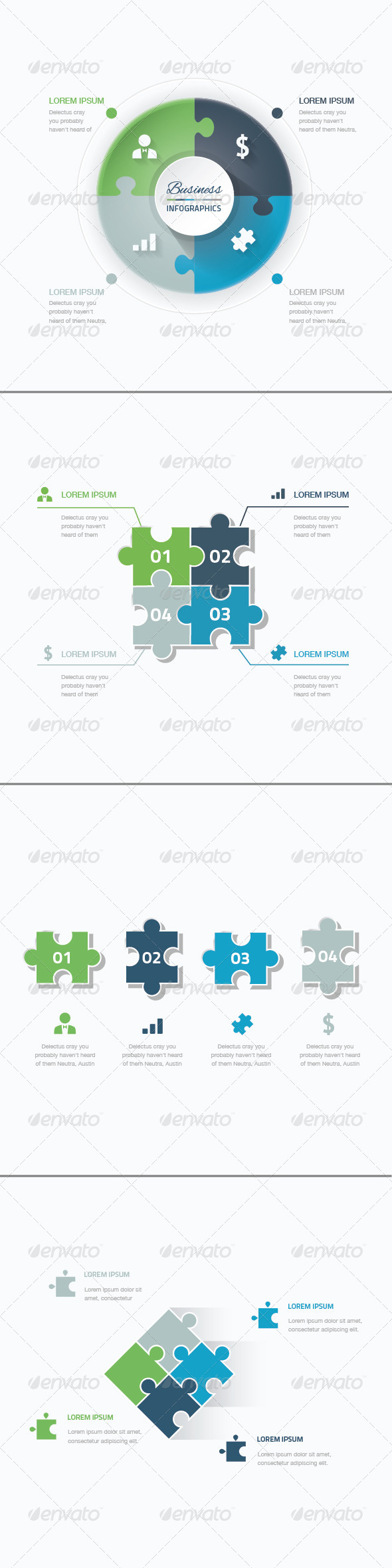 Set of Puzzle Pieces Vector Infographic Templates (Infographics)