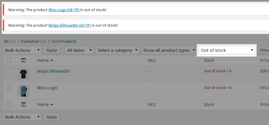 Filtering By Stock Status