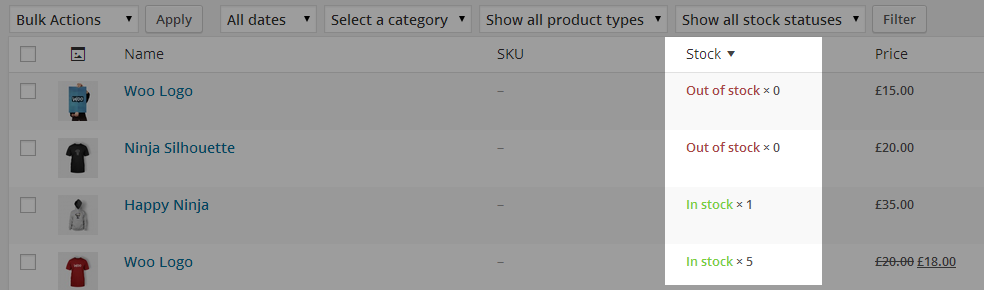 Sorting by stock quantity