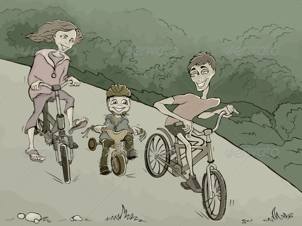 GraphicRiver Family on Bikes 8377611 GraphicRiver Family on Bikes 8377611