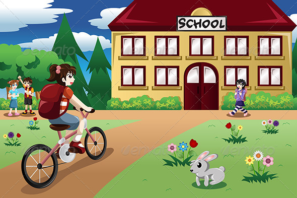 GraphicRiver Elementary Student Girl riding a Bike to School 8385704 GraphicRiver Elementary Student Girl riding a Bike to School 8385704