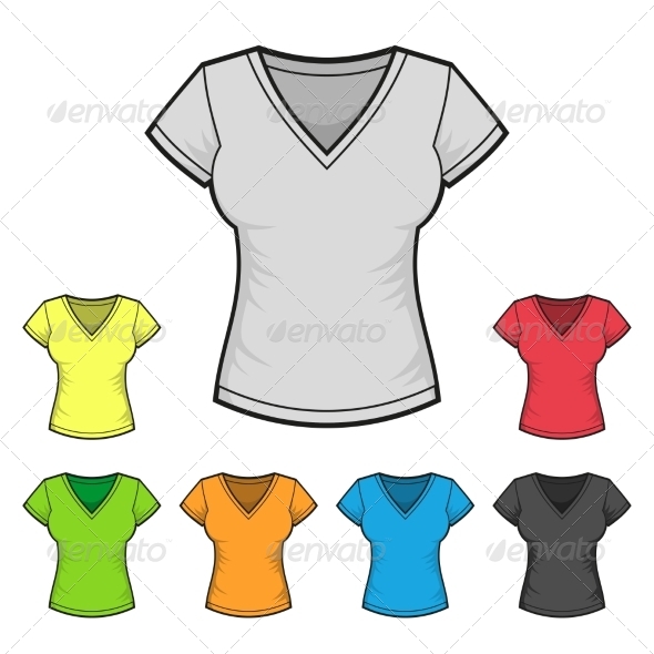GraphicRiver Women s V-Neck T-shirt Design Template Color Set 8390172 GraphicRiver Women s V-Neck T-shirt Design Template Color Set 8390172