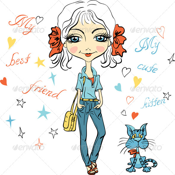 GraphicRiver Fashion Girl with Kitten 8391522 GraphicRiver Fashion Girl with Kitten 8391522