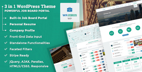 WPJobus - Job Board and Resumes WordPress Theme - Directory & Listings Corporate