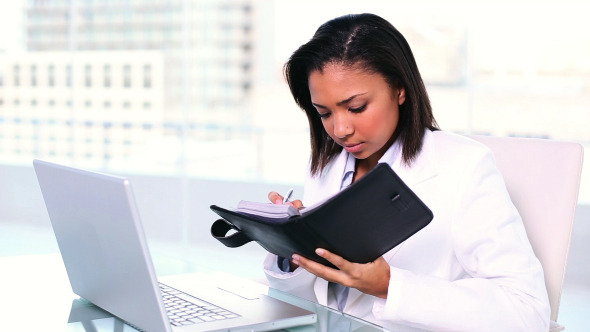 Concentrated Young Businesswoman Writing Concentrated Young Businesswoman Writing