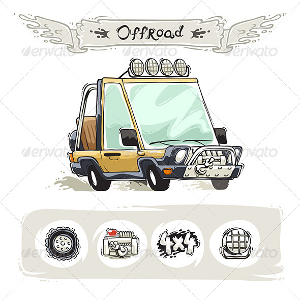 GraphicRiver Cartoon Beach SUV Set 8406948 GraphicRiver Cartoon Beach SUV Set 8406948
