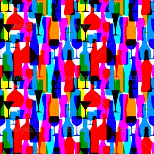 Seamless Background with Colorful Bottles (Patterns)