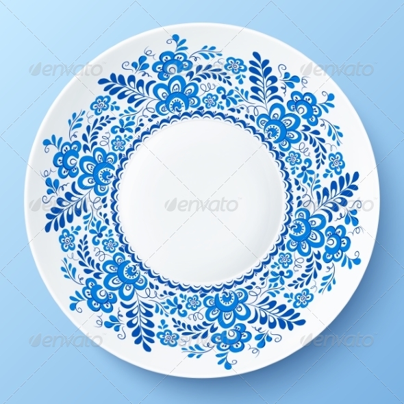 GraphicRiver Blue Plate with Floral Ornament in Gzhel Style 8408925 GraphicRiver Blue Plate with Floral Ornament in Gzhel Style 8408925