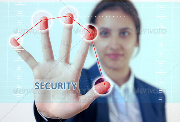Woman hand touch security