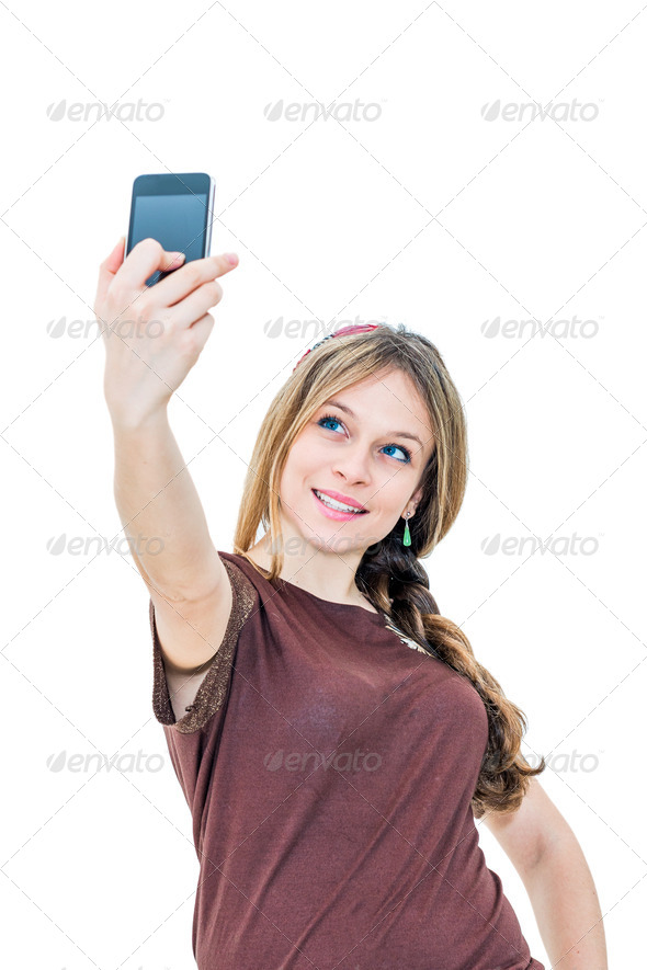 portrait young woman talk on a cellular telephone (Misc) Photo Download