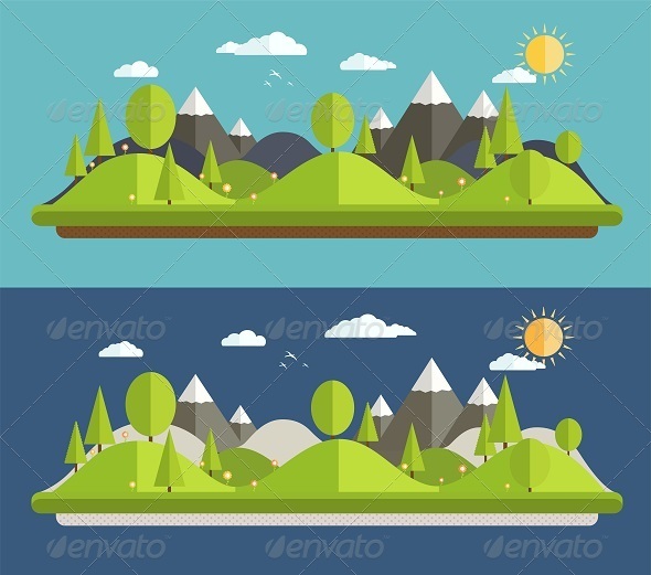 GraphicRiver Natural Landscapes in a Flat Style 8418080 GraphicRiver Natural Landscapes in a Flat Style 8418080