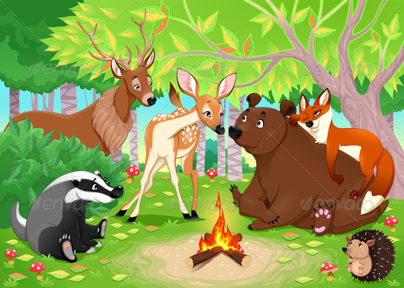 GraphicRiver Animals Stay Together in the Wood 8419068 GraphicRiver Animals Stay Together in the Wood 8419068