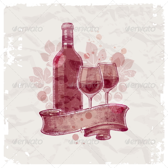 GraphicRiver Hand Drawn Wine Bottle & Glasses 8422463 GraphicRiver Hand Drawn Wine Bottle & Glasses 8422463