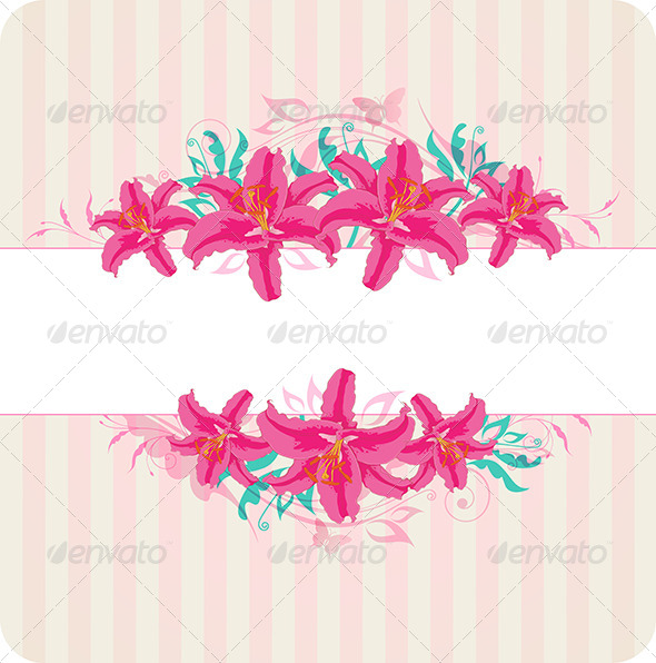 Striped Background with Red Flowers Striped Background with Red Flowers
