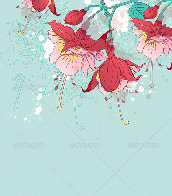 GraphicRiver Abstract Green Background with Red Flowers 8423299 GraphicRiver Abstract Green Background with Red Flowers 8423299