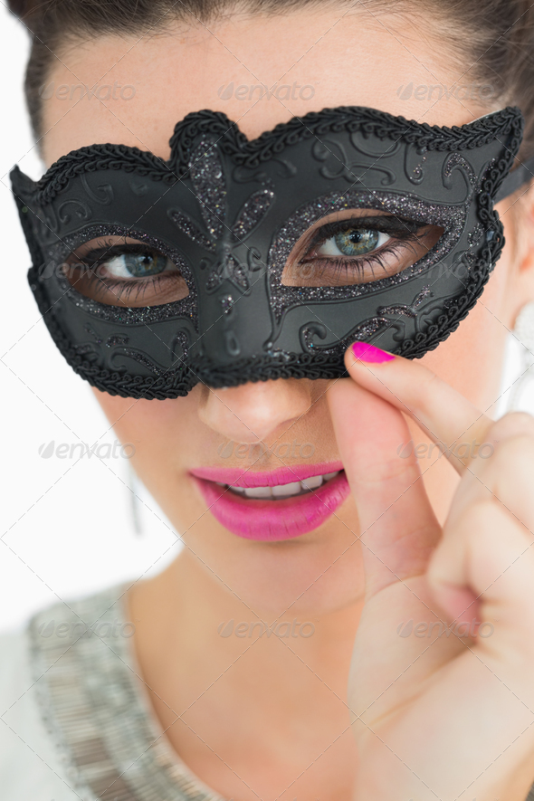 Woman with pink lips wearing a black mask (Misc) Photo Download