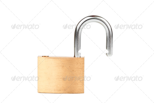 Padlock standing unlocked against white background (Misc) Photo Download