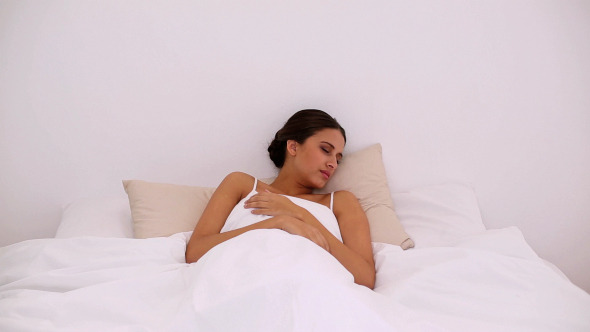 Pleased Attractive Woman Waking Up Peacefully Pleased Attractive Woman Waking Up Peacefully