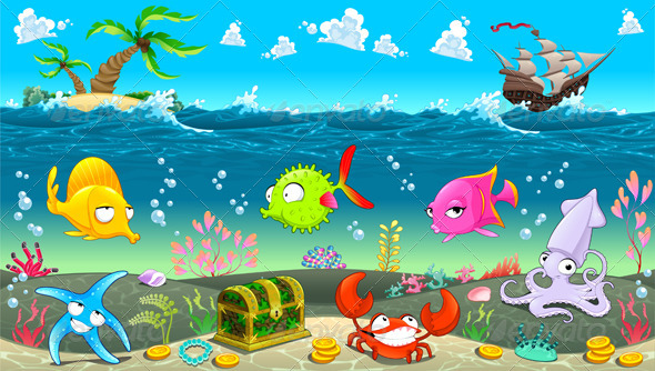 GraphicRiver Funny Scene under the Sea 8428964 GraphicRiver Funny Scene under the Sea 8428964