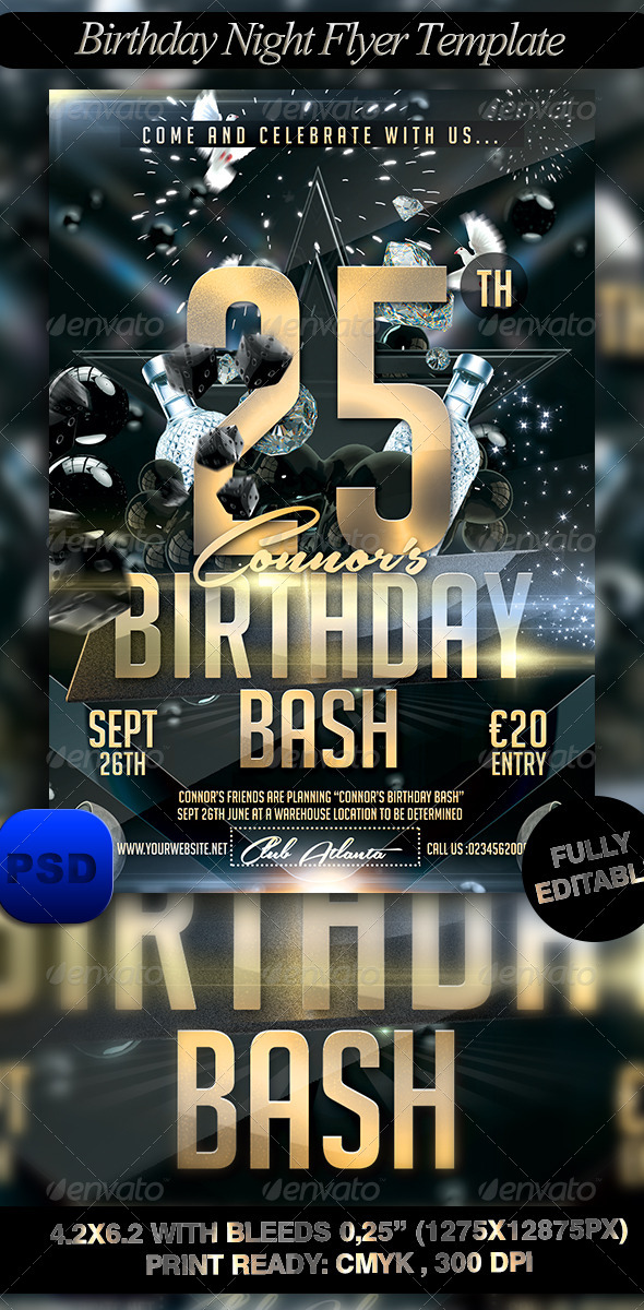 GraphicRiver Birthday Night Flyer Template 8429784 GraphicRiver Birthday Night Flyer Template 8429784