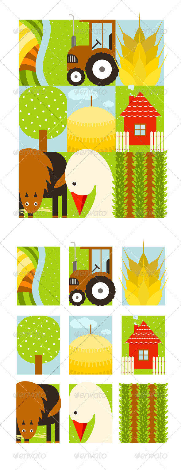 GraphicRiver Flat Childish Rectangular Agriculture Farm Set 8429953 GraphicRiver Flat Childish Rectangular Agriculture Farm Set 8429953