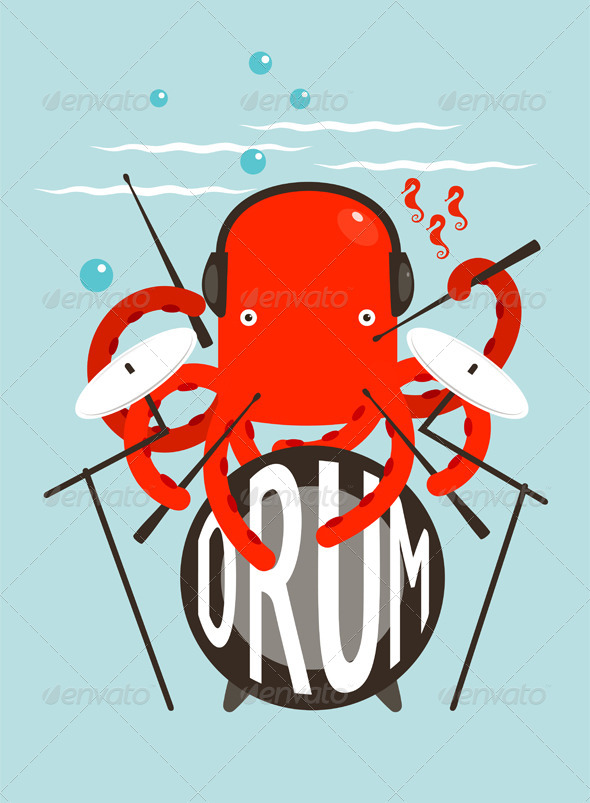 Red Octopus Playing Drums Red Octopus Playing Drums