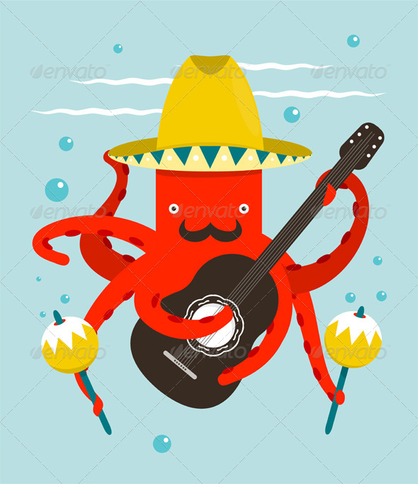 GraphicRiver Sombrero Macho Moustache Octopus Playing Guitar 8430053 GraphicRiver Sombrero Macho Moustache Octopus Playing Guitar 8430053
